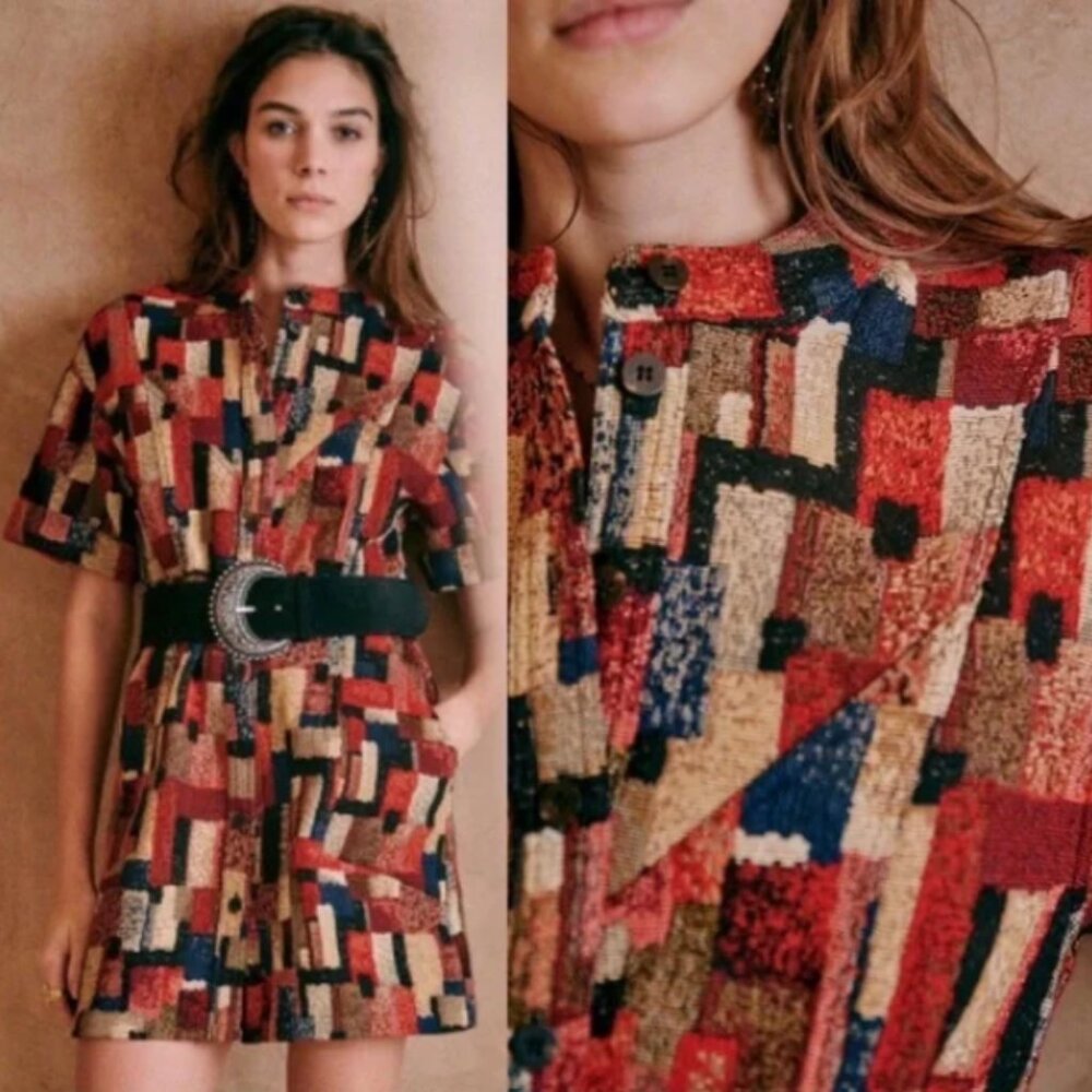 Sezane Paulette Robe Dress in Jacquard Multicolor